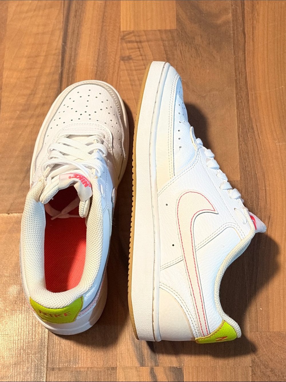 Nike Kids White Low-Top Sneakers with Pink and Neon Yellow Accents